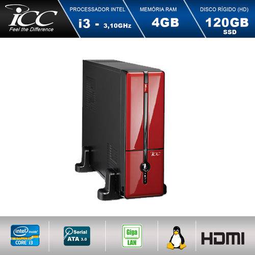 Mini Computador Icc Sl2346sv Intel Core I3 3.10 Ghz 4gb HD 120gb Ssd Hdmi Full HD Vermelho