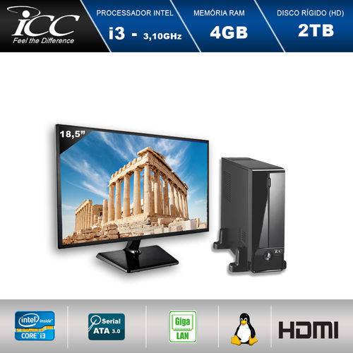 Mini Computador Icc Sl2343sm18 Intel Core I3 3.10 Ghz 4gb HD 2tb Hdmi Full HD Monitor Led 18,5"