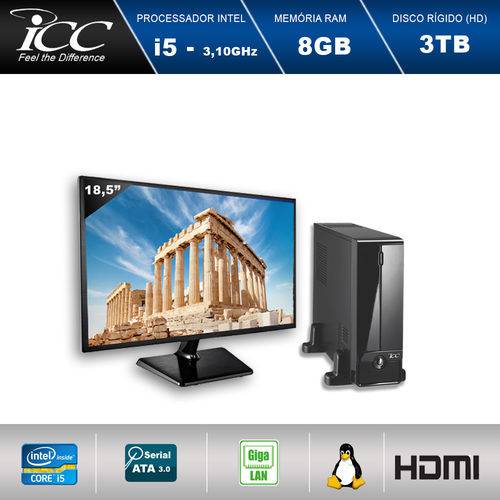 Mini Computador Icc Sl2584sm18 Intel Core I5 3.10 Ghz 8gb HD 3tb Hdmi Full HD Monitor Led 18,5"