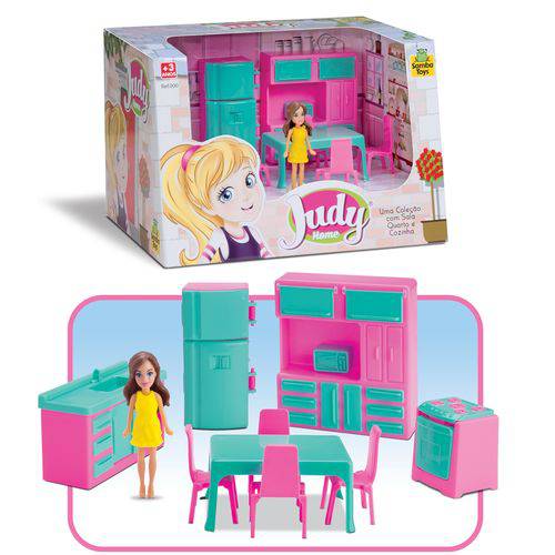 Mini Cozinha Infantil 9 Pçs com Boneca - Judy Home - Samba Toys