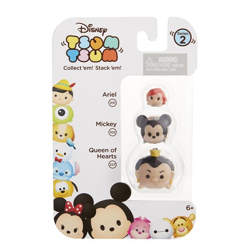 Mini Figuras Tsum Tsum com 3 Figuras - Queen Of Hearts, Mickey e Ariel ESTRELA