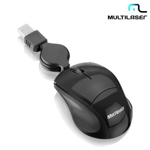 Mini Mouse Cabo Retrátil Usb Mini Fit Preto Mo154 - Multilaser