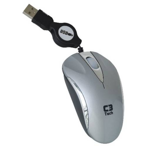 Mini Mouse Óptico C3 Tech Ms3207ssi Usb Prata Retrátil