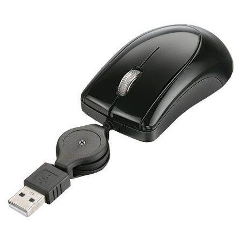 Mini Mouse Óptico Retrátil USB Mo048 Black Piano 800dpi Cabo Retrátil - 3 Botões com Scroll