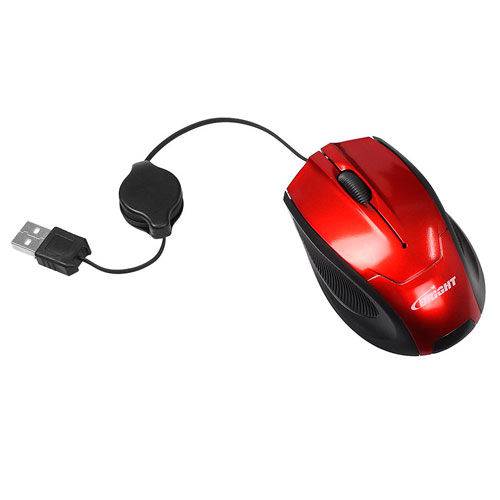Mini Mouse Optico USB Retratil Vemelho