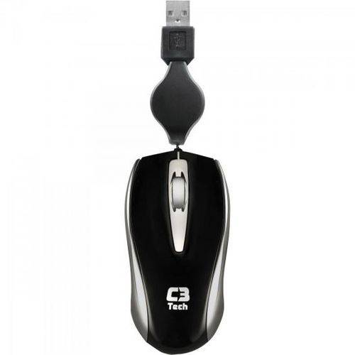 Mini Mouse Retátil USB 800dpi Ms3209 Preto C3 Tech