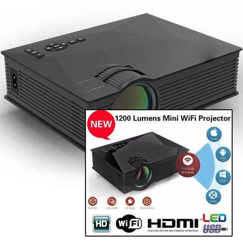 Mini Projetor Wifi 130 Polegadas com Controle Hdmi de Led 1200 Lumens (uc46)