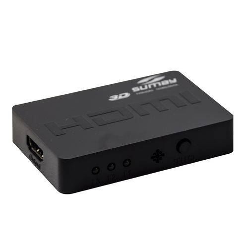 Mini Switch com Controle Sumay Sm-Sw300 HDMI 1.4a 3 Portas Preto
