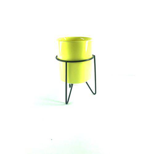 Mini Vaso com Suporte Metalico Amarelo