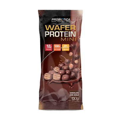 Mini Wafer Protein Caixa com 12 Sachês Probiótica Mini Wafer Protein Caixa com 12 Sachês Chocolate com Avelã Probiótica