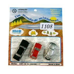Miniatura 1/100 Carros 1108 com 3 Unidades Minitec