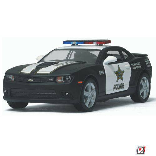 Miniatura Carro de Coleção Viatura Policial Chevrolet Camaro Ano 2014 Kinsmart Escala 1/38