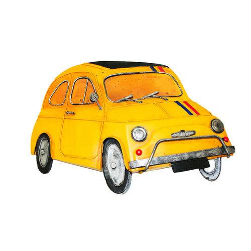 Miniatura de Carro Fiat 500 Amarelo Decorativo