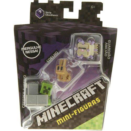 Minicraft Mini Figuras - Pack com 3 - 4 Serie Obsidianos - Creeper Furtiv - Coelho - Guardião Ancião