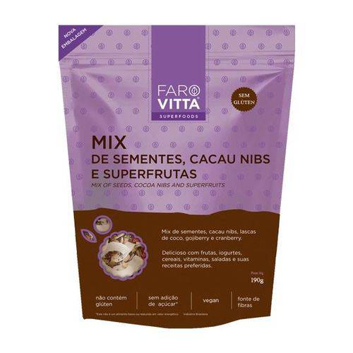 Mix de Sementes, Cacau Nibs e Superfrutas 190g - Farovitta