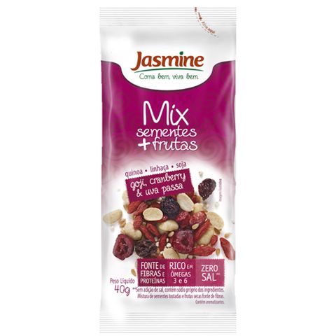 Mix Sementes e Frutas Goji Berry Cranberry e Passas 40g - Jasmine