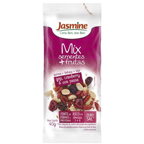 Mix Sementes e Frutas Goji Berry Cranberry e Passas 40g - Jasmine