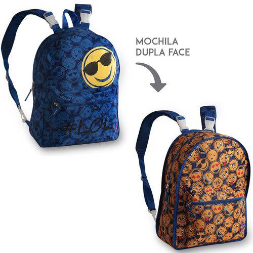 Mochila 2 em 1 Dupla Face Emoji Azul Md9164j Clio