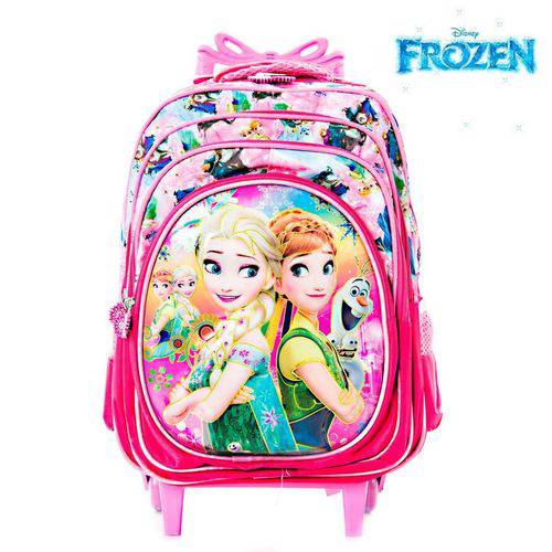 Mochila Infantil Escolar 3D Frozen Elsa e Anna com Rodinhas