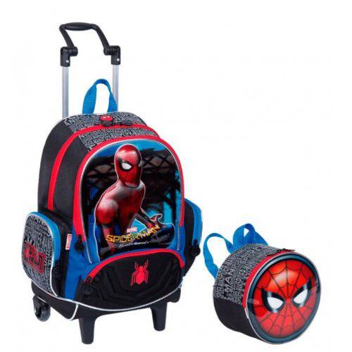 Mochila Infantil Homem Aranha Spider Man Rodinhas G Lançamento 2018 + Lancheira