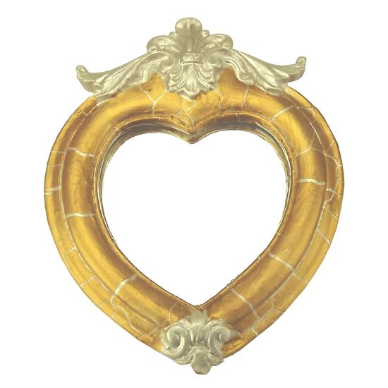 Moldura Coração Colonial Cantoneira com Espelho Dourado e Branco Craquelê 13,5x9,2cm - Resina