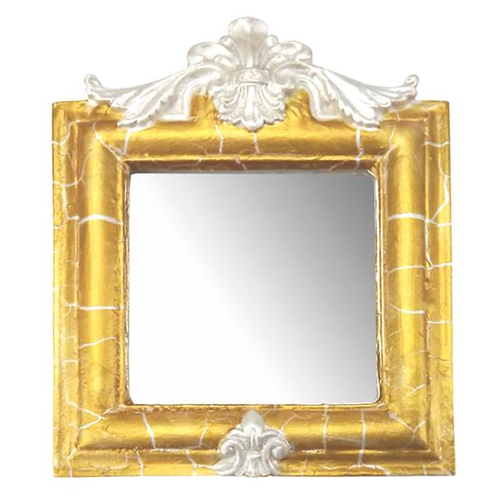 Moldura Provençal Retrato Cantoneira com Espelho Dourado e Branco Craquelê 13,5x11cm - Resina