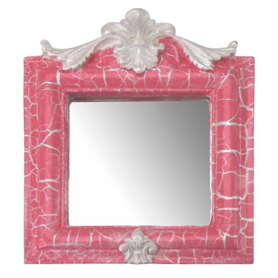 Moldura Provençal Retrato Cantoneira com Espelho Rosa e Branco Craquelê 13,5x11cm - Resina