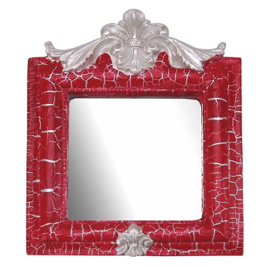 Moldura Provençal Retrato Cantoneira com Espelho Vermelho e Branco Craquelê 13,5x11cm - Resina