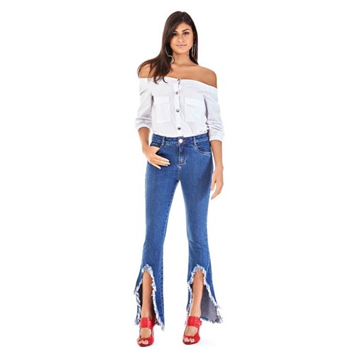 Morena Rosa | Calca Boot Cut Carol Cos Alto Barra Diferenciada Jeans 42