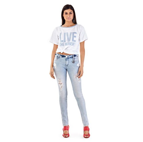 Morena Rosa | Calca Skinny Andreia Cos Intermediario com Chaveiro Jeans 44