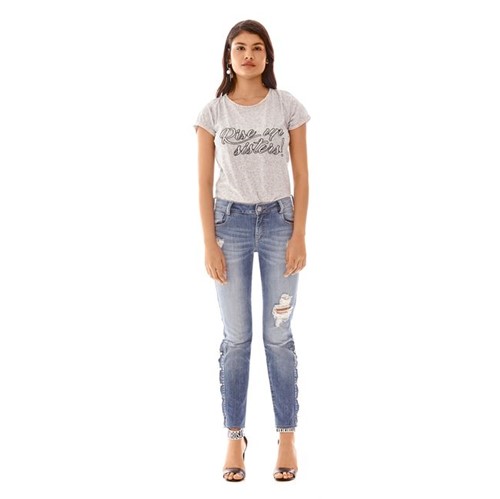 Morena Rosa | Calca Slim Cropped Giane Cos Intermediario Detalhe Barra Jeans - 34