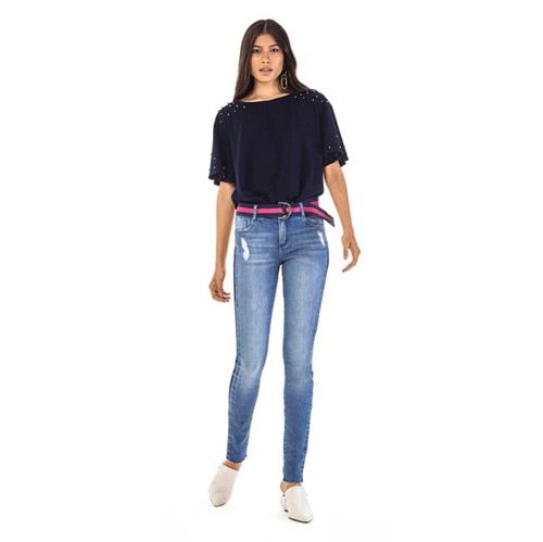 Morena Rosa | Calca Slim Isabelli Cos Intermediario com Cinto Jeans 42