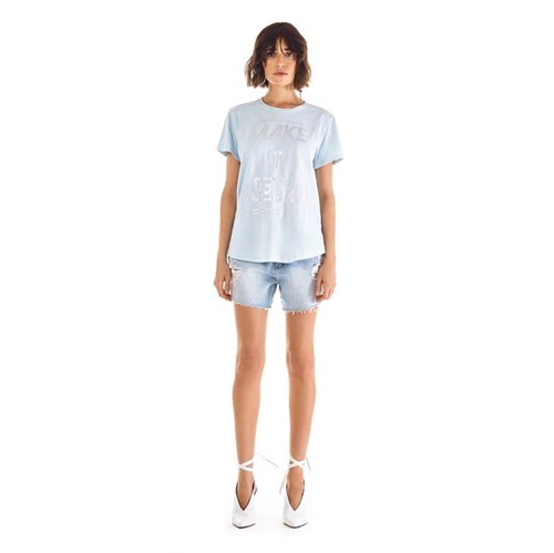Morena Rosa | T-Shirt Decote Redondo com Silk Azul - M