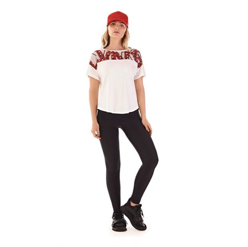 Morena Rosa | T-Shirt Decote Redondo Localizada Detalhe Tela Off White G