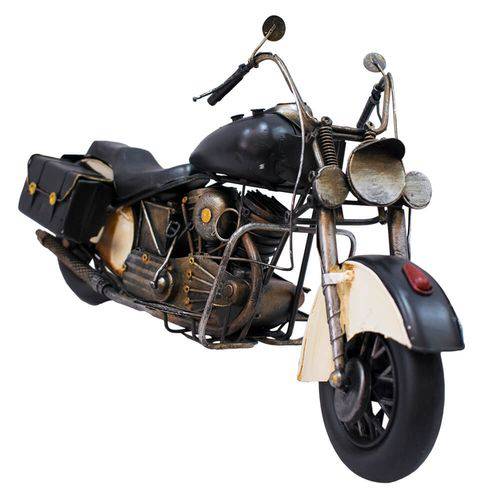 Motocicleta Preta 38cm Estilo Retrô - Vintage