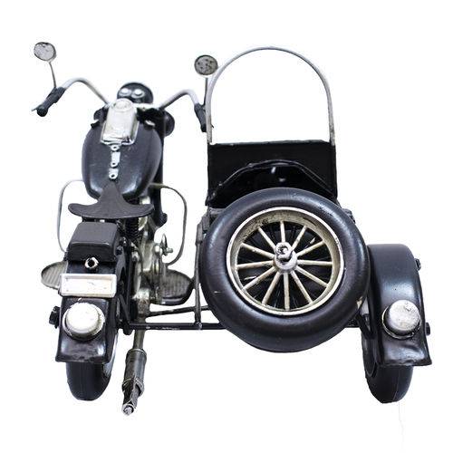 Motocicleta Sidecar Preta 27cm Estilo Retrô - Vintage
