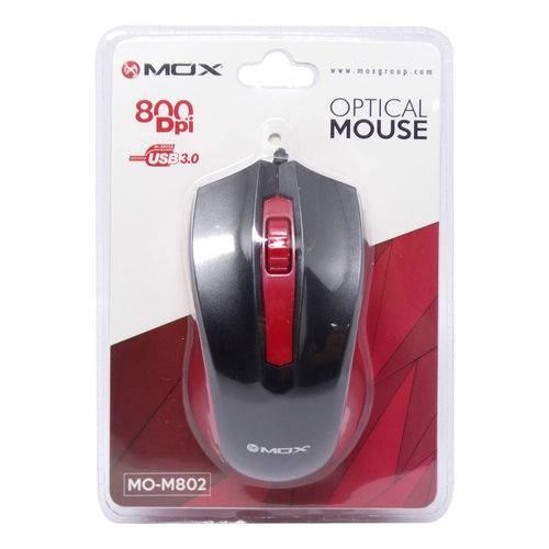 Mouse com Fio Mox Mo-m802 - Preto e Vermelho