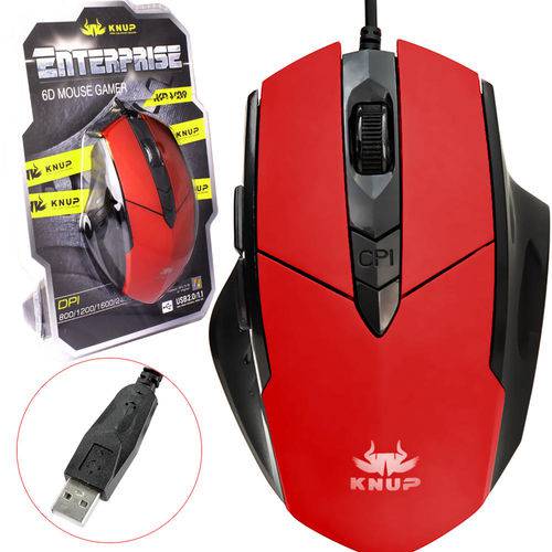 Mouse Gamer com Fio USB 2.0 2400 Dpi Vermelho