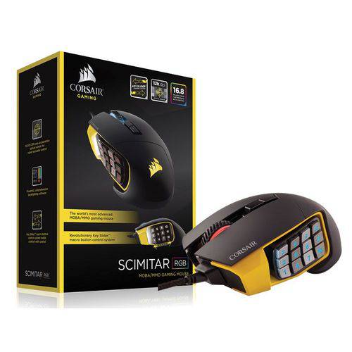 Mouse Gamer Corsair Ch-9304011-na Scimitar Pro Rgb 16000dpi Optico Preto/amarelo