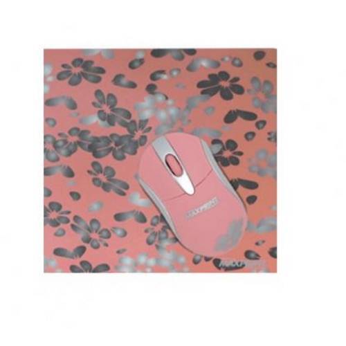 Mouse Maxprint Otico Usb com Base Floral Roza e Cinza Ref.: 607278