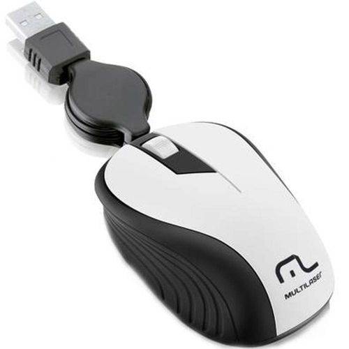 Mouse Multilaser Retrátil Emborrachado Branco USB MO234