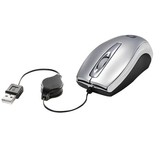 Mouse Óptico com Cabo Retrátil 800dpi Prata MS3209-2R BSI C3 TECH
