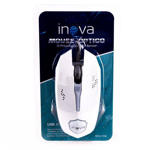 Mouse Óptico Inova com Fio e Conexão Usb - Branco