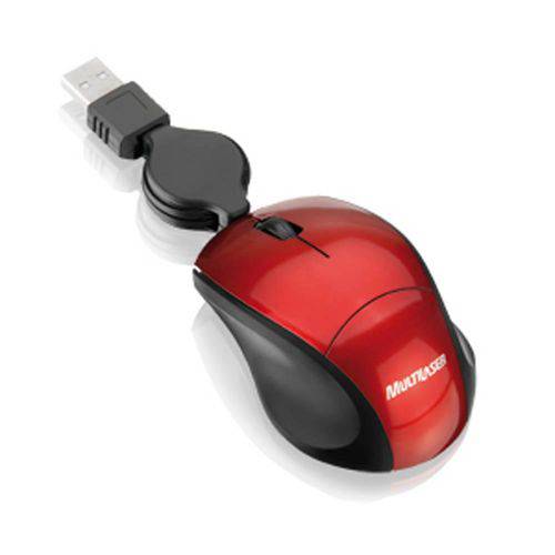 Mouse Óptico Retrátil USB Vermelho Multilaser