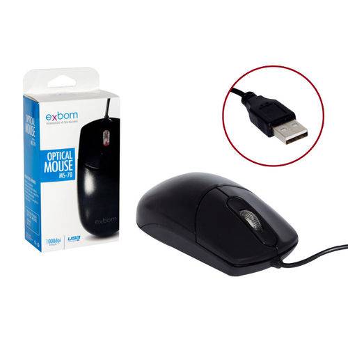 Mouse Optico USB 2.0 RESOLUÇÃO 1000 Dpi Preto Ms-70