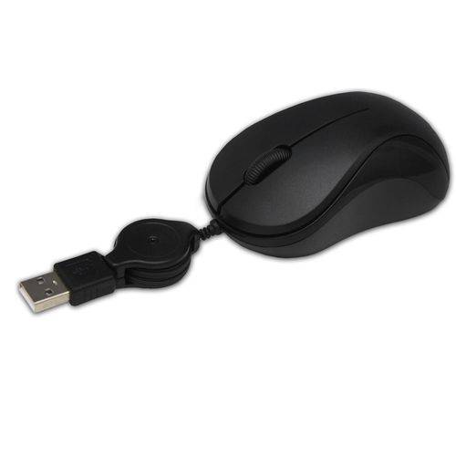 Mouse Óptico USB 1000dpi Retrátil Preto - Hardline