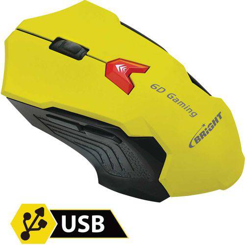 Mouse Optico Usb Gaming Amarelo 2400dpi 6bot