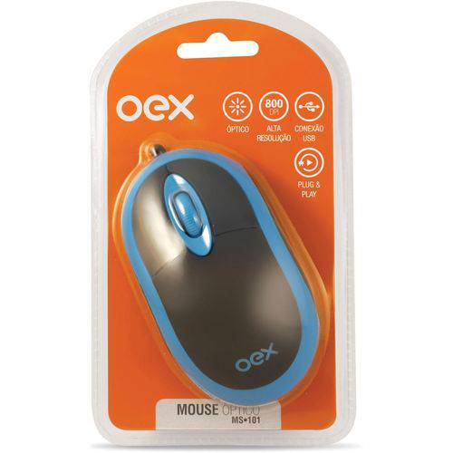 Mouse Óptico USB Preto e Azul - Newex