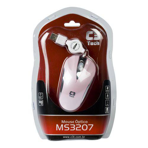 Mouse Ótico C3tech Mini Ms3207-2 Bsi USB Retratil Rosa/ Prata