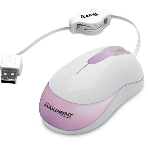 Mouse Ótico Luminoso Retrátil USB - Branco - Maxprint